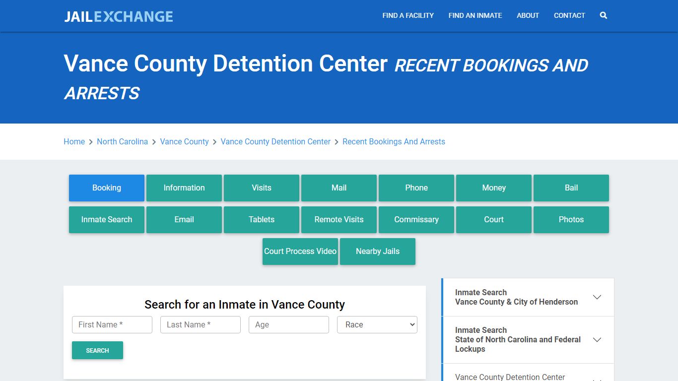 Vance County Detention Center Recent Bookings And Arrests - Jail Exchange