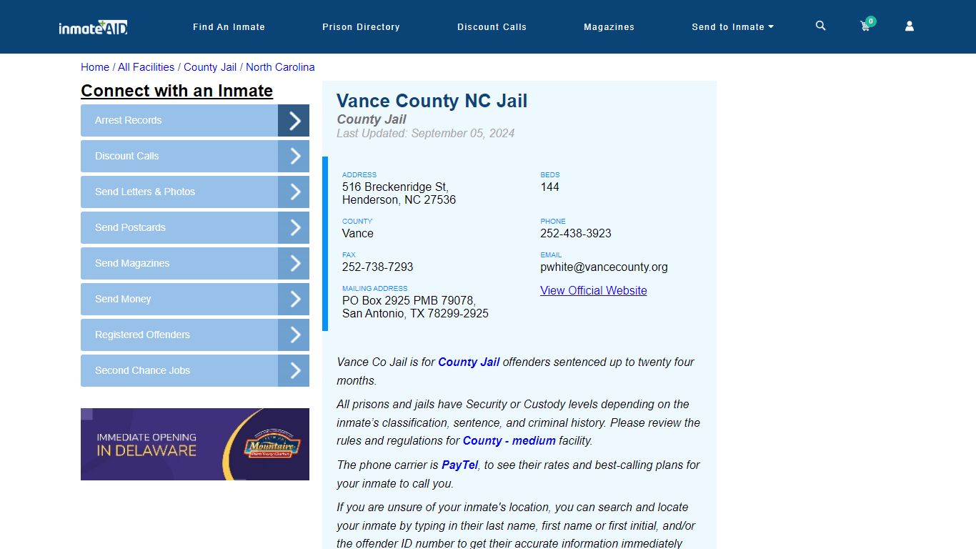 Vance County NC Jail - Inmate Locator