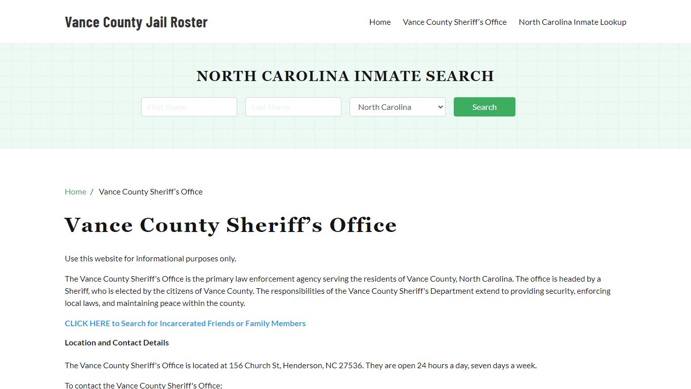 Vance County Sheriff Office, NC, Arrest Warrants Search